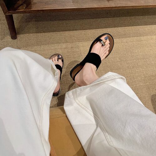 增高4cm~真皮拖鞋女夏外穿