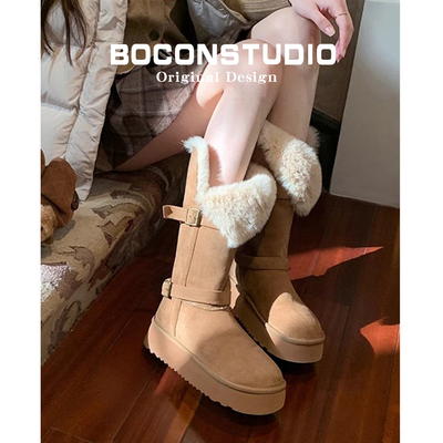 长筒毛绒雪地靴女厚底保暖棉鞋