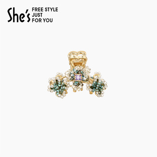 shes茜子莫奈自然复刻原创璀璨编织花朵小号竖抓夹发抓边夹鲨鱼夹