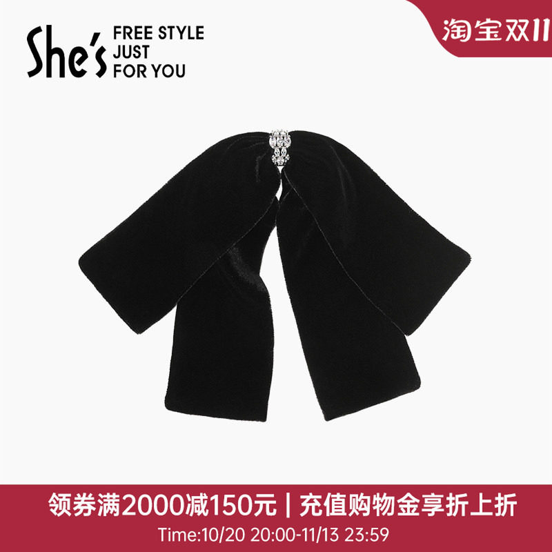 shes茜子轻简时尚丝绒超大蝴蝶结发夹女后脑勺马尾夹轻奢发饰发卡