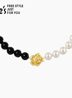 shes茜子巴比耶优雅玫瑰玛瑙工艺珍珠项链轻奢珠宝感颈链锁骨链女