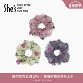 shes茜子卢梭假日手工刺绣花朵网纱大肠发圈欧根纱盘发头绳发饰女