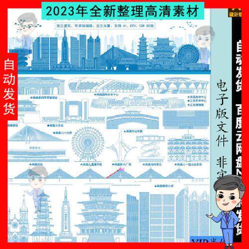 南昌元素剪影印象地标建筑城市建筑市手绘城市插画西站滕王阁大桥