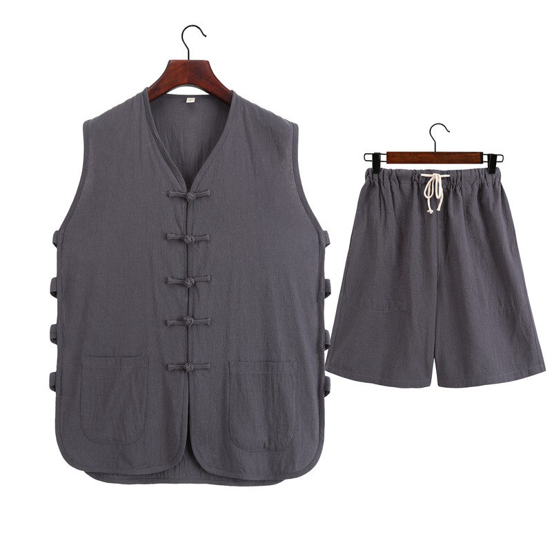 COTTON AND LINEN TANG SUIT MENS MIDDLE-AGED AND ELDERLY VESTS CHINESE STYLE COSTUME SUIT RETRO MENS VEST JACKETS SUMMER HANFU MEN