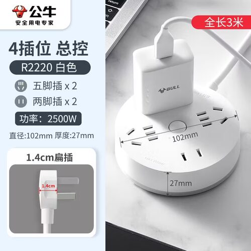 公牛圆盘插座GN-R2220203U圆形