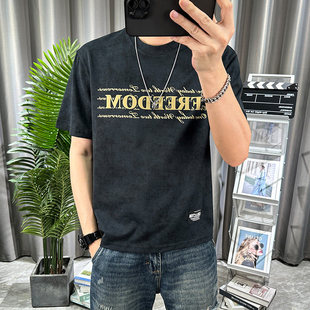 SIMWOOD简木男装字母印花青年修身短袖t恤男夏季纯棉潮牌运动球衣