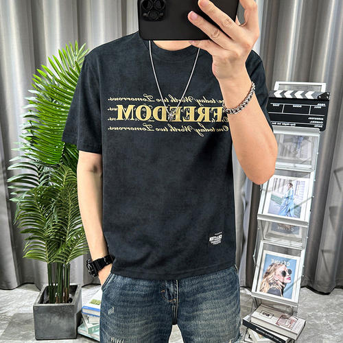 SIMWOOD简木男装字母印花青年修身短袖t恤男夏季纯棉潮牌运动球衣