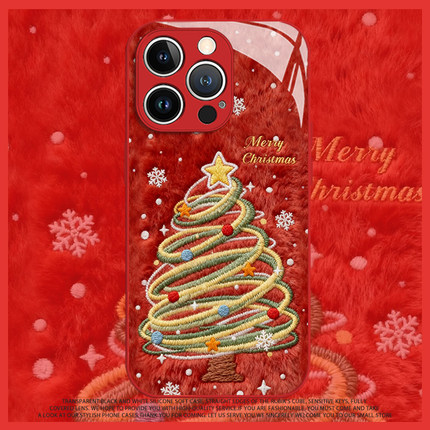 适用于OPPOreno15pro手机壳reno14毛绒圣诞树13新款玻璃12圣诞节11艺术感10pro+秋冬款情侣9小众8防摔7全包6