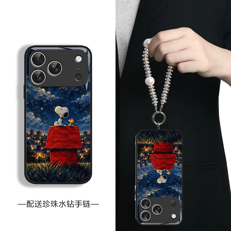 艺术油画风星空史努比适用于iPhone18promax手机壳苹果17新款18pro液态玻璃15带挂绳14全包镜头13防摔air卡通