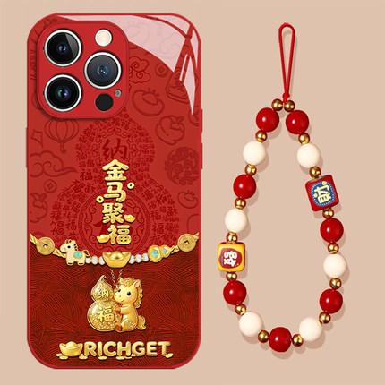 适用于OPPOreno15pro手机壳reno14金马聚福13新款玻璃12国潮新中式11新年过年10pro+马年本命年9喜庆8防摔7/6