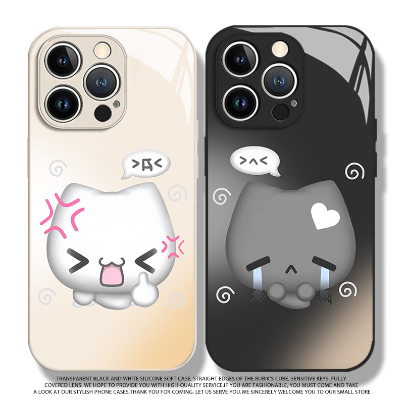 适用苹果17promax手机壳iphone16pro多罗猫咪15plus新款玻璃14情侣一对13mini秀恩爱12小众11男女x卡通/xr/xs