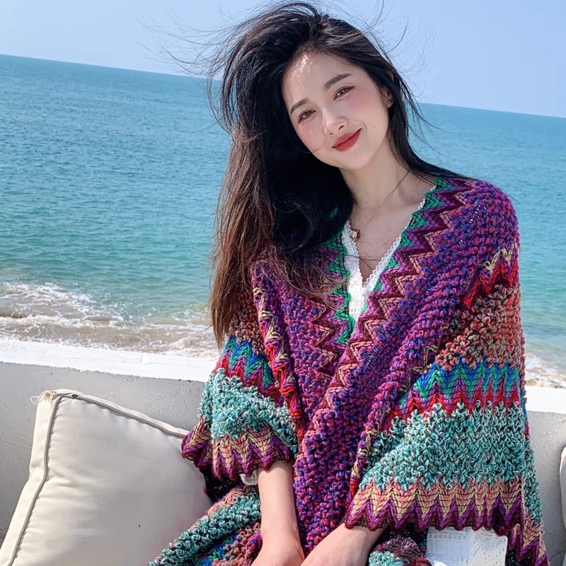 披肩女民族风旅游针织外搭斗篷披风云南大理丽江青海西藏特色围巾