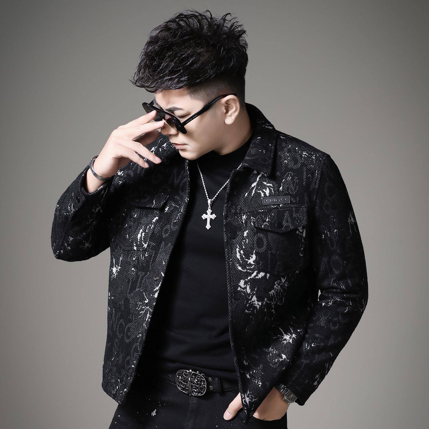 针织冬季翻领羽绒服男士