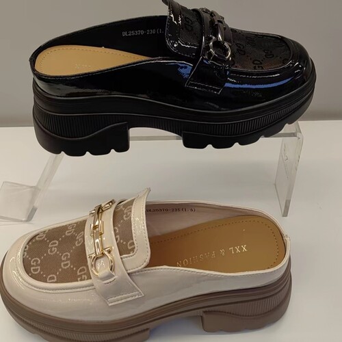 香香莉女鞋2024春夏新款厚底增高包头半拖鞋时尚英伦乐福鞋 25370