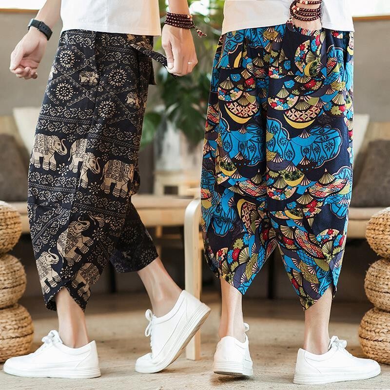 泰国大象裤男中国风大码七分裤潮