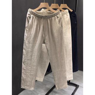 亚麻裤男夏季薄款透气棉麻裤子2025新款休闲裤直筒宽松男裤九分裤
