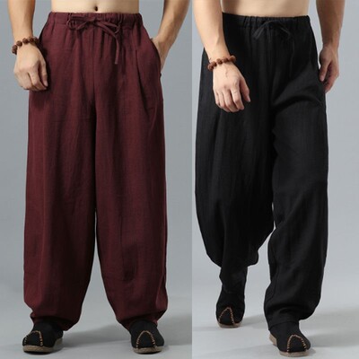 夏季唐装布中国风休闲男裤阔腿裤