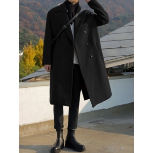 春秋季毛呢大衣韩版宽松风衣中长款青年过膝呢子男生休闲潮流外套