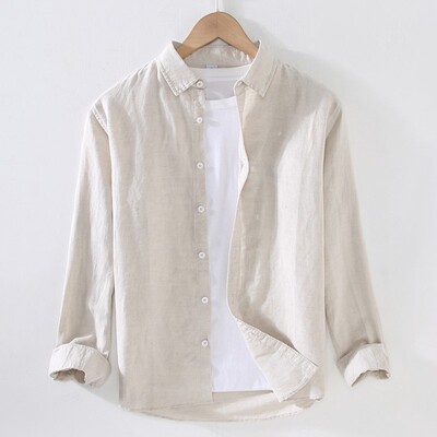 男士亚麻长袖衬衫麻布男装日系休