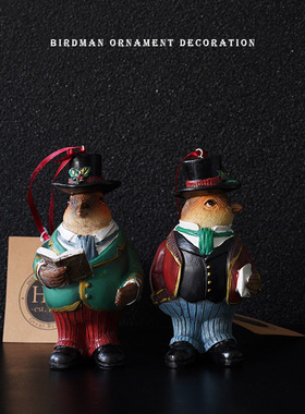 北欧树脂手绘摆件挂件复古小鸟