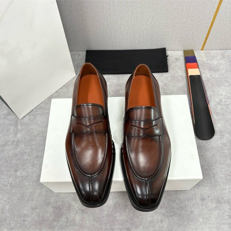 欧洲站潮牌头层牛皮鳄鱼纹商务套脚皮鞋男士高端皮底一脚蹬乐福鞋