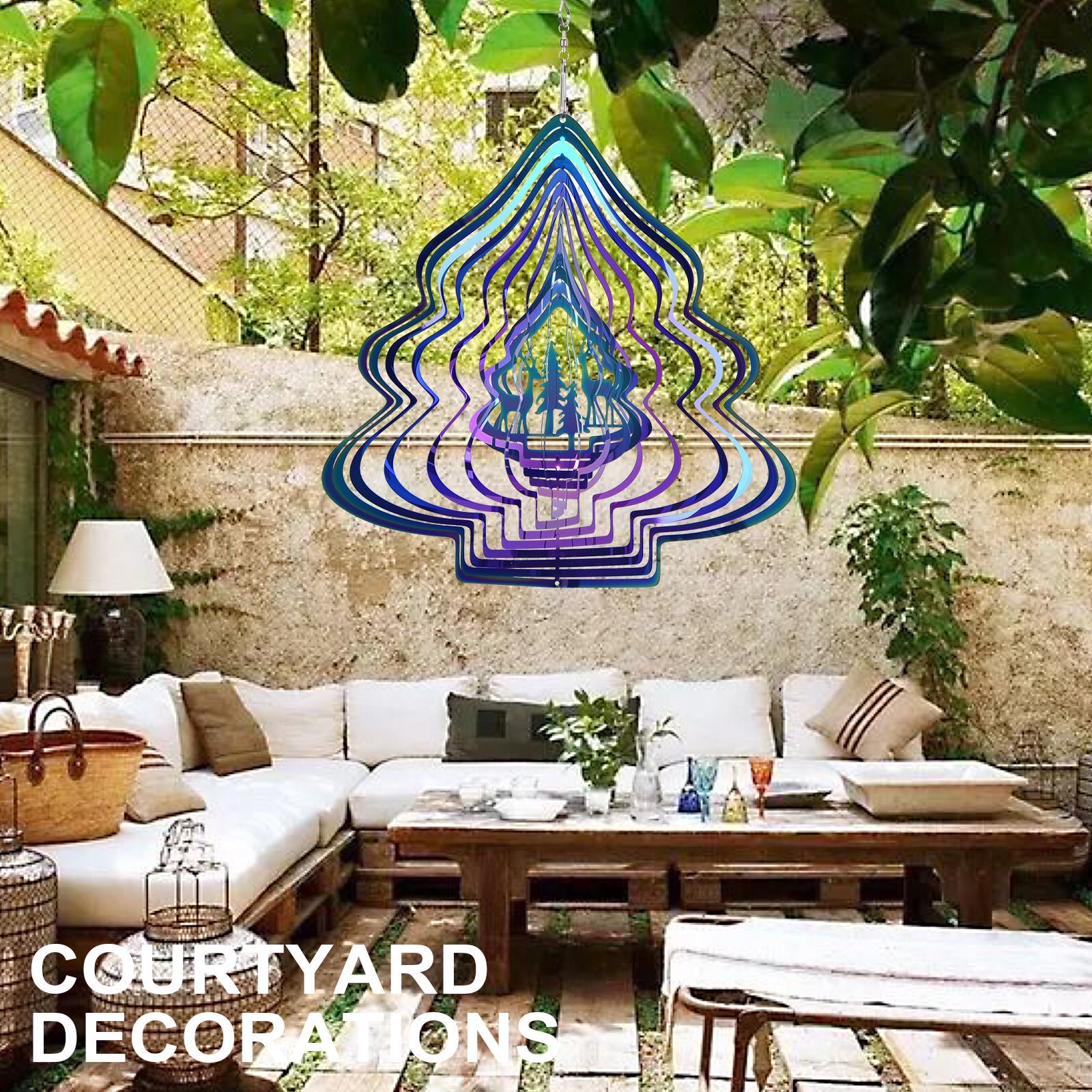 北欧3D风曼陀罗风铃风转七彩梦幻麋鹿圣诞挂饰室内外阳台装饰品