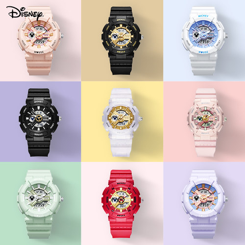 迪士尼电子手表女款女生运动防水