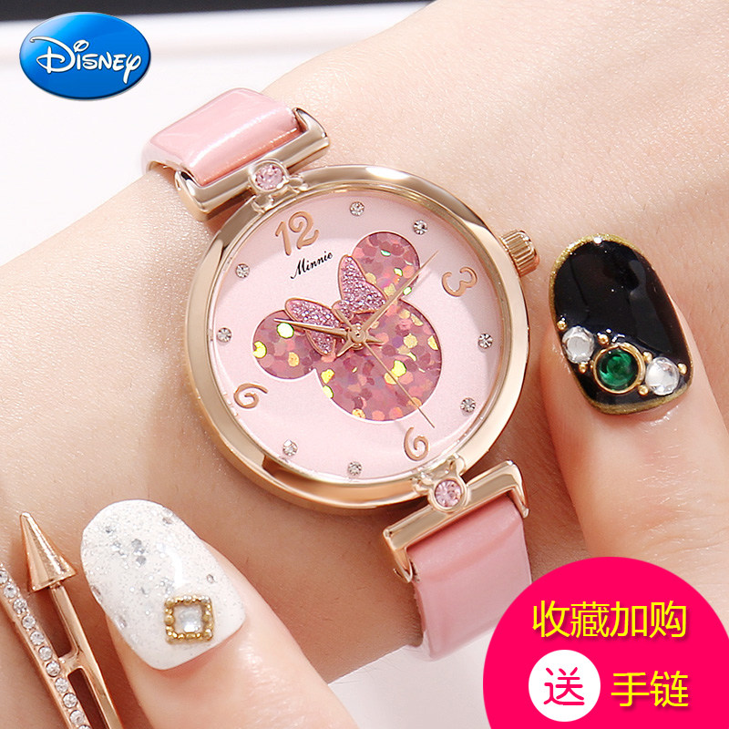 迪士尼儿童手表女童指针式手表小学生防水表可爱小清新米妮手表女
