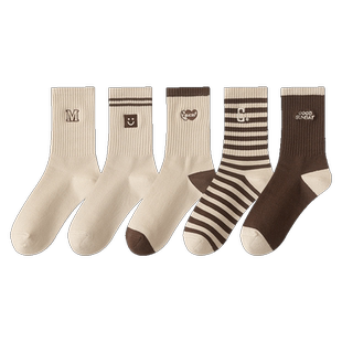 诸暨袜子女士秋冬款中筒袜纯棉美拉德条纹堆堆袜无骨冬季长筒袜潮