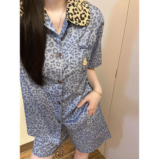 家居服两件套 美式 复古HelloKitty豹纹短袖 睡衣女春秋新款 宽松短裤