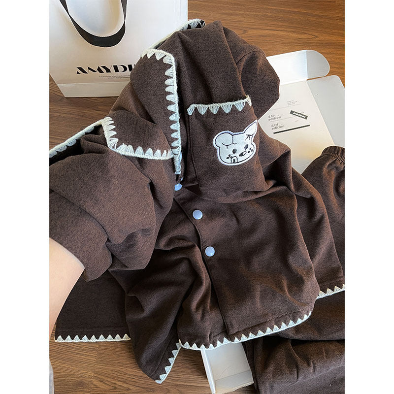 韩系棕色卡通小狗德绒睡衣女士冬季新款大码保暖家居服套装可出门,女士内衣/男士内衣/家居服,睡衣/家居服套装,淘宝优惠券,粉丝福利购,淘宝优惠卷