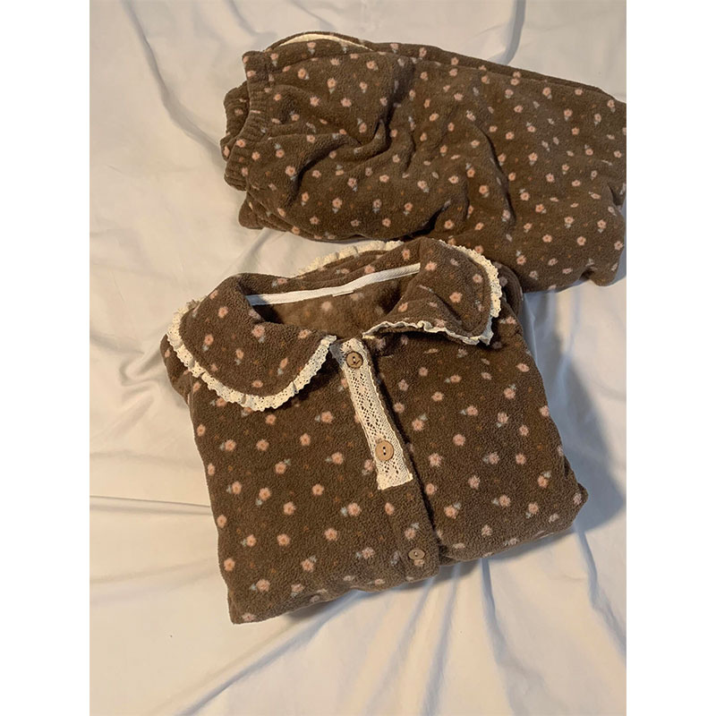 日系田园少女法兰绒睡衣女秋冬