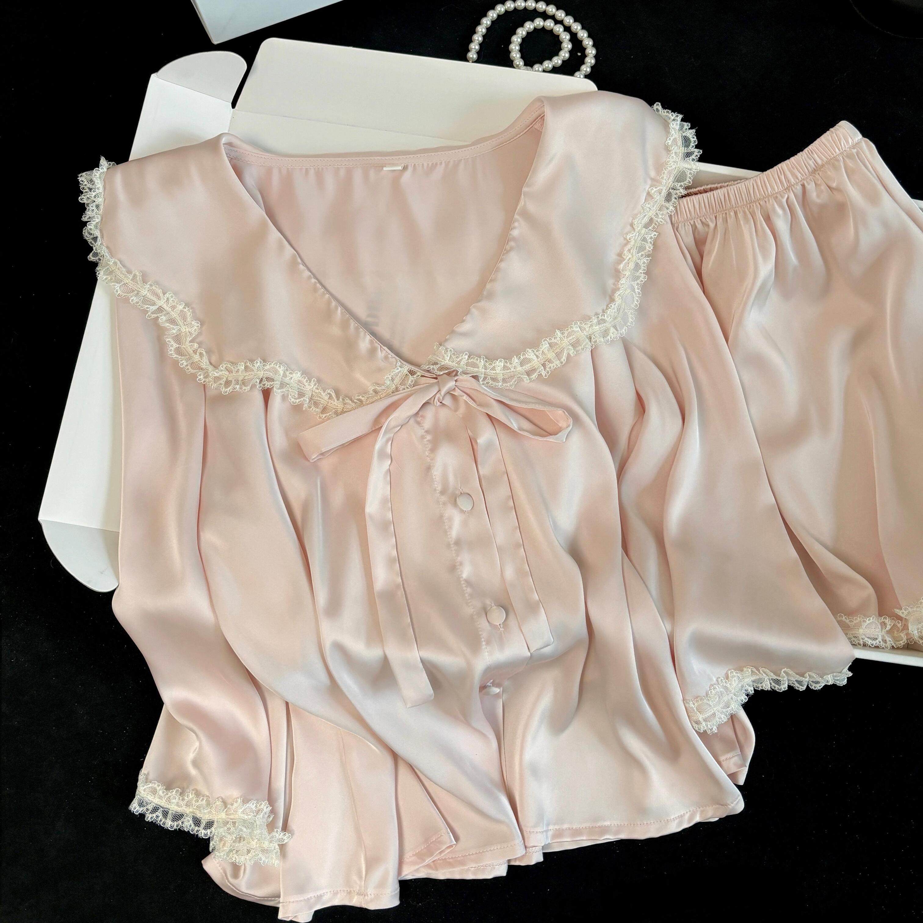 法式甜美娃娃领冰丝睡衣女夏季轻薄开衫纯欲风短裤家居服套装女士,女士内衣/男士内衣/家居服,睡衣/家居服套装,淘宝优惠券,粉丝福利购,淘宝优惠卷