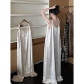 花边家居服长裙可外穿 新款 法式 轻奢高级奶杏色缎面吊带睡裙女夏季