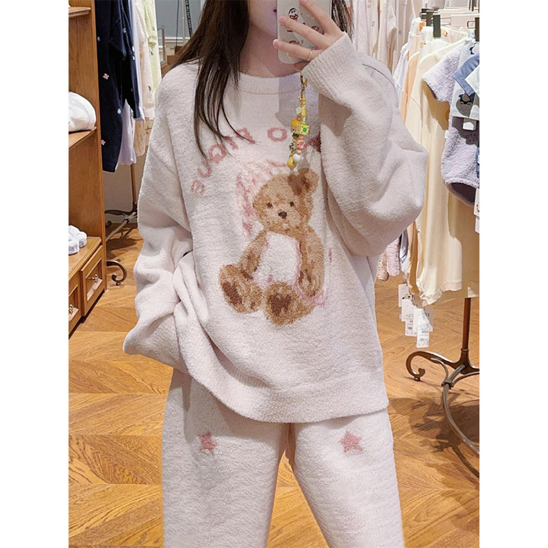 可爱甜美卡通小熊针织半边绒睡衣