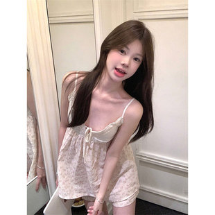 居家服套装 休闲短裤 新款 简约风宽松百搭甜美吊带睡衣女2026春夏季