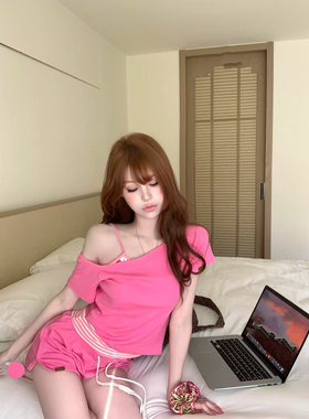 日系甜美少女风粉色吊带睡衣女夏