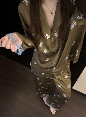 韩系高级感蝴蝶结印花冰丝睡衣女