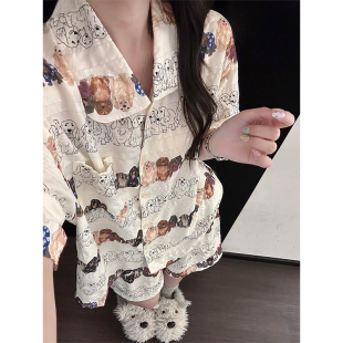 纯欲软绵绵卡通印花小众短袖睡衣女款夏季新款休闲短裤家居服套装