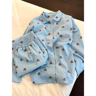 韩系松弛感可爱卡通印花睡衣女春季新款宽松舒适家居服套装可外穿