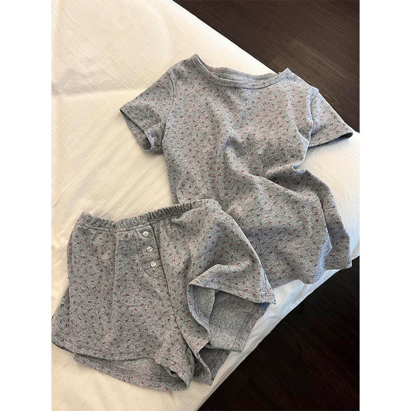 韩系少女碎花短袖短裤睡衣女夏季新款休闲大码宽松家居服套装外穿