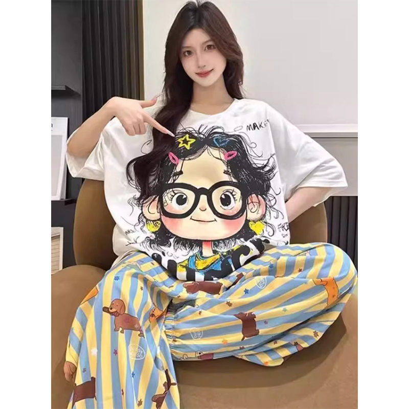 卡通卷发女孩家居服两件套可外穿
