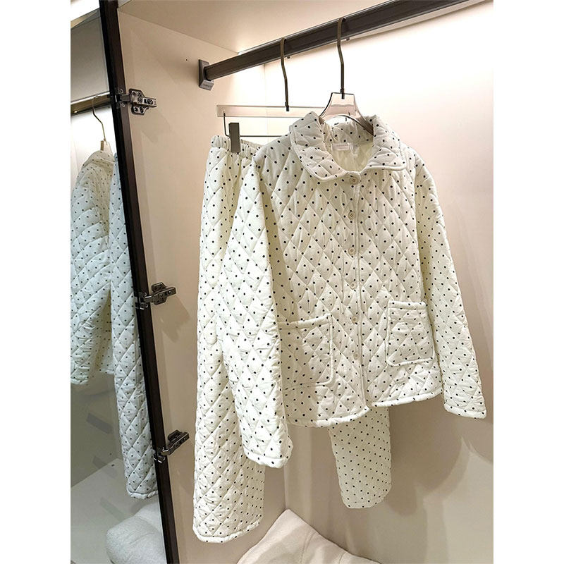 韩系波点翻领珊瑚绒睡衣女冬季