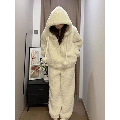 韩系软糯连帽珊瑚绒睡衣女冬季