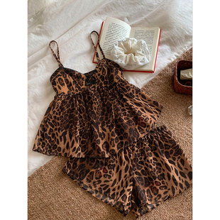 家居服套装 宽松休闲舒适短裤 新款 纯欲风吊带性感豹纹睡衣女春夏季