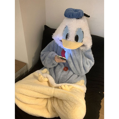 可爱卡通小鸭珊瑚绒睡衣女秋
