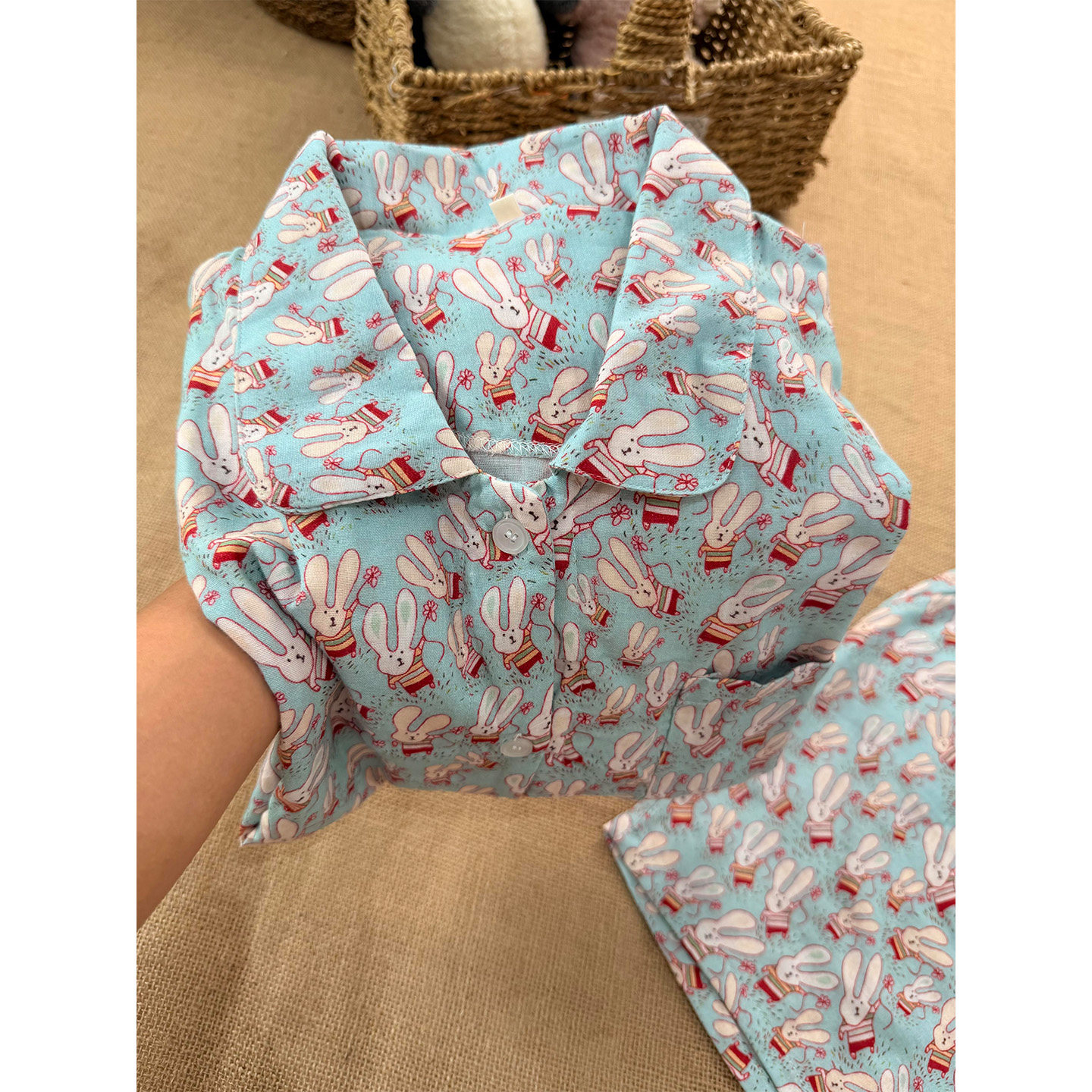 日系甜美风可爱兔子印花短袖睡衣女夏季休闲短裤可外穿家居服套装