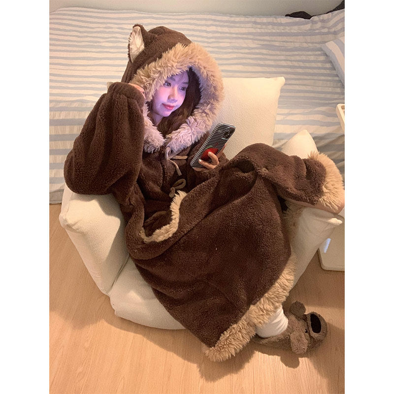 可爱卡通复古珊瑚绒长款睡袍女