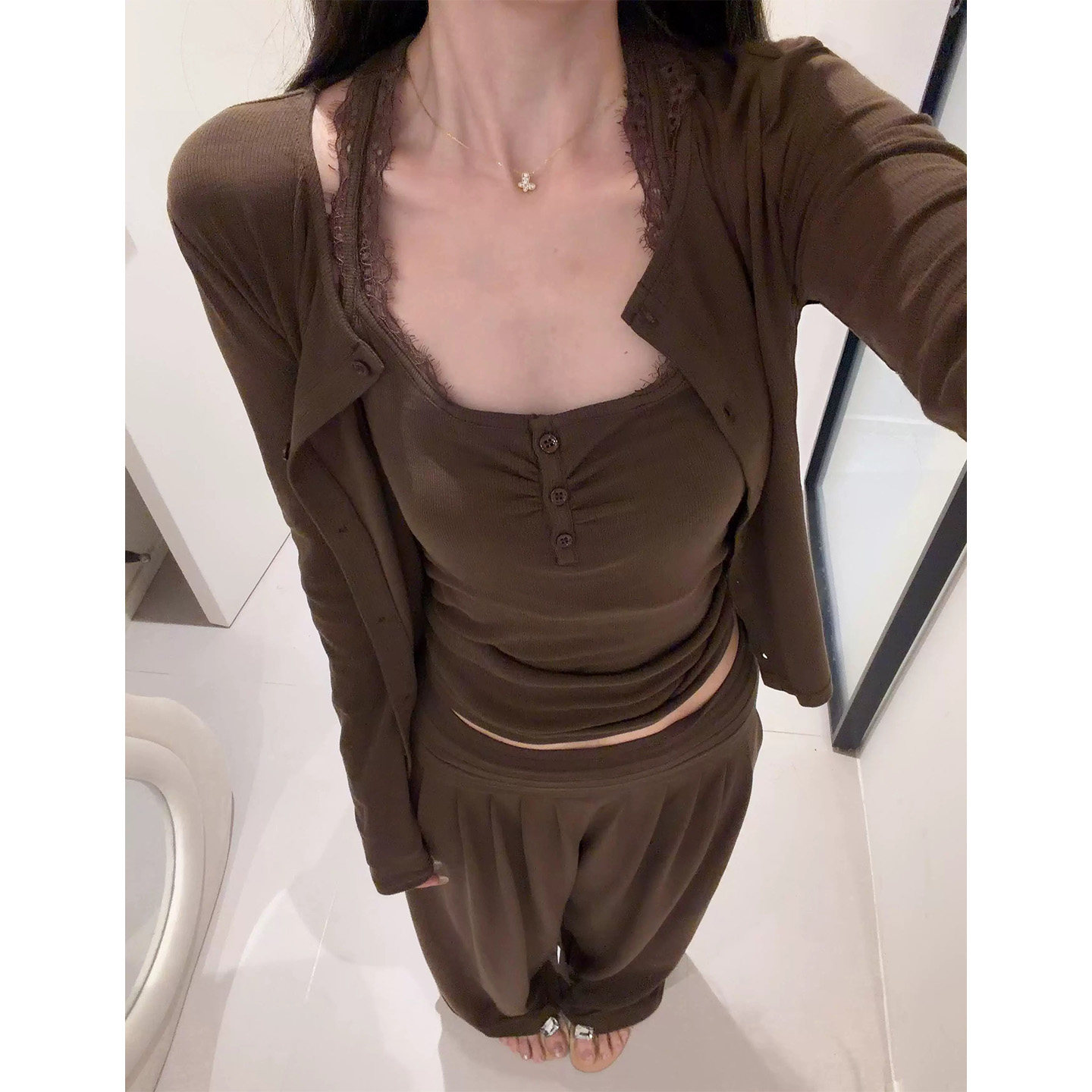蕾丝开衫吊带三件套女可外穿图片