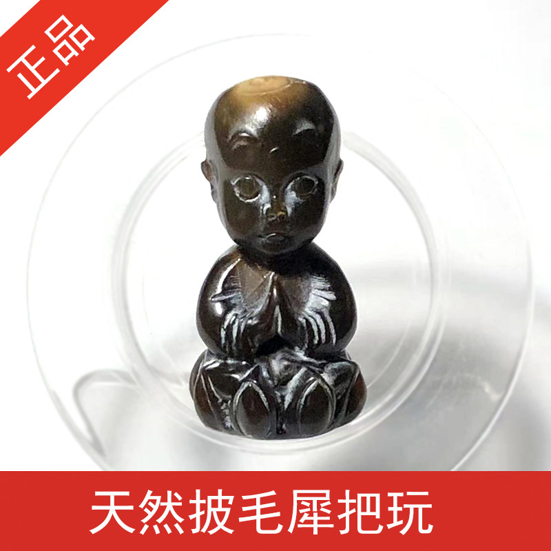 天然披毛犀佛宝宝吊坠牦牛角雕刻毛衣链挂坠时尚有机宝石颈饰